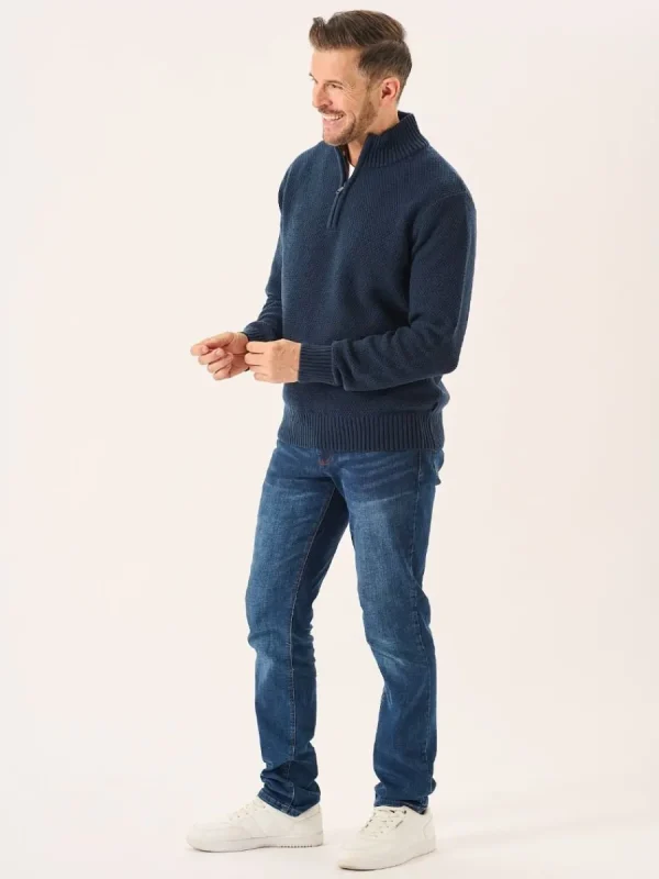 Quba & Co Navy Merino Rich Zip Neck Lifestyle jumper - Kloof New