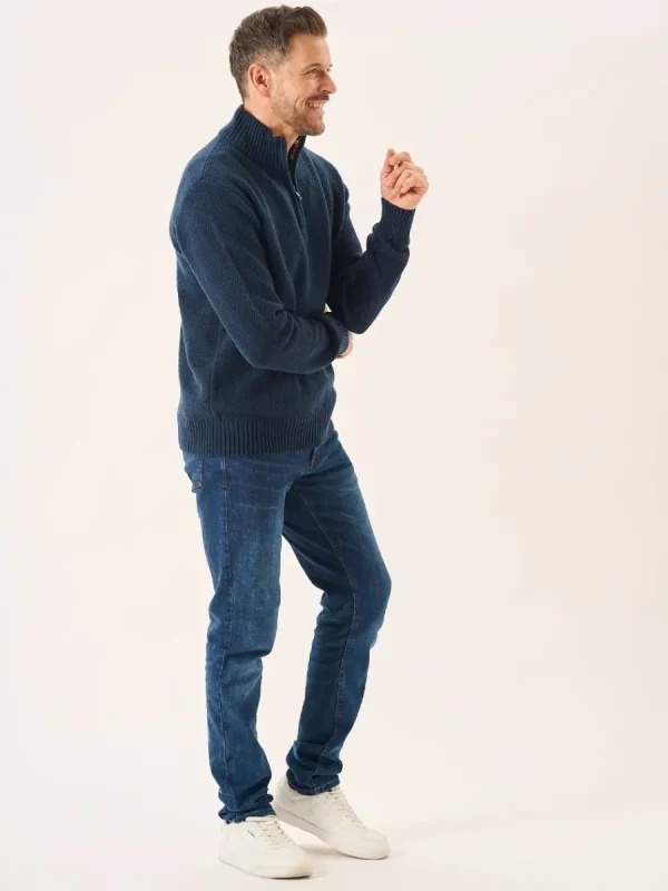 Quba & Co Navy Merino Rich Zip Neck Lifestyle jumper - Kloof New