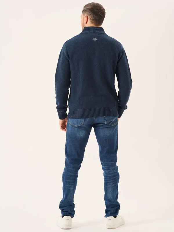 Quba & Co Navy Merino Rich Zip Neck Lifestyle jumper - Kloof New