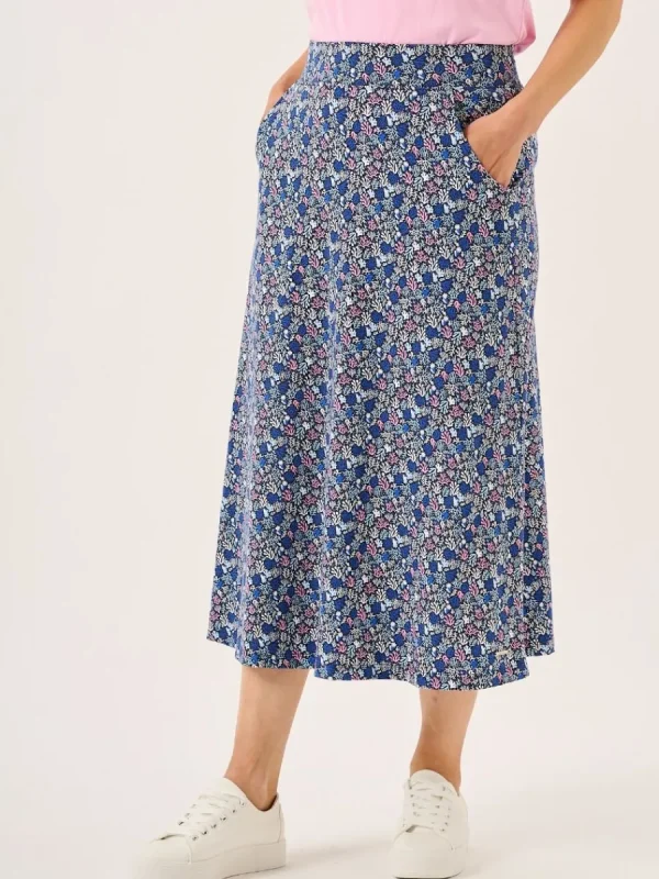 Quba & Co Navy Nautical Print Jersey Midi Skirt - Loulou Discount