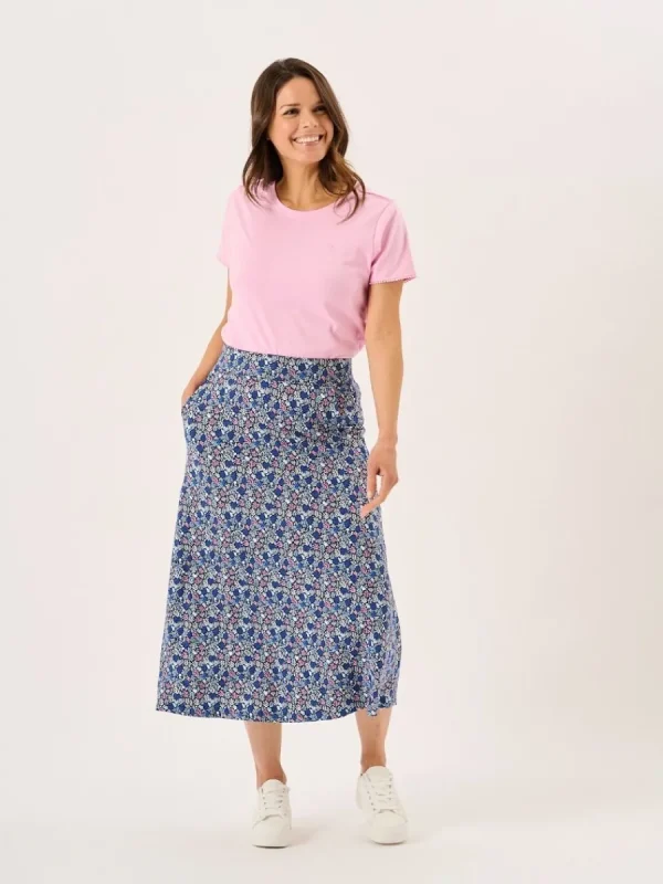 Quba & Co Navy Nautical Print Jersey Midi Skirt - Loulou Discount