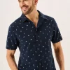 Quba & Co Navy Nautical Print Seersucker Short Sleeve Shirt - Ashton Fashion