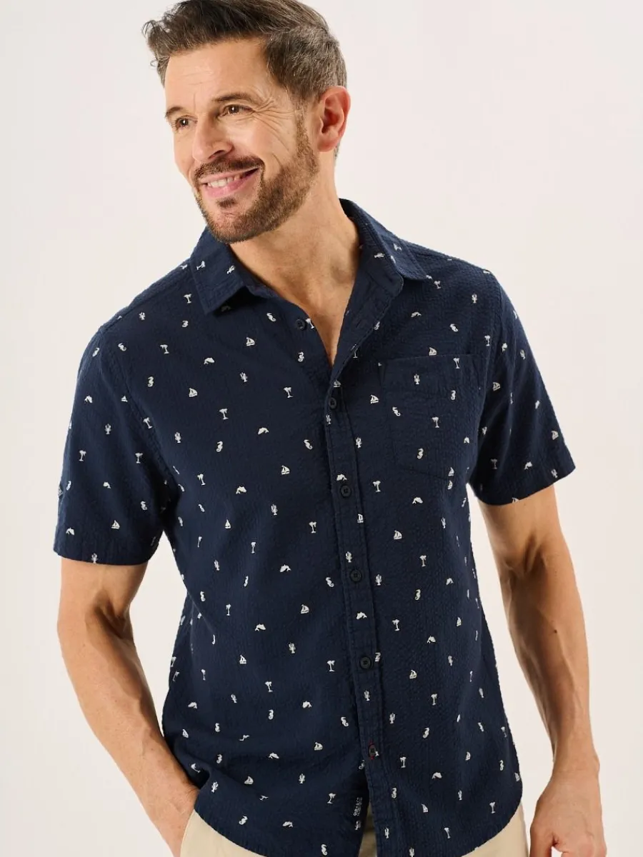 navy_nautical_print_seers_0.webp Quba & Co Navy Nautical Print Seersucker Short Sleeve Shirt - Ashton Fashion