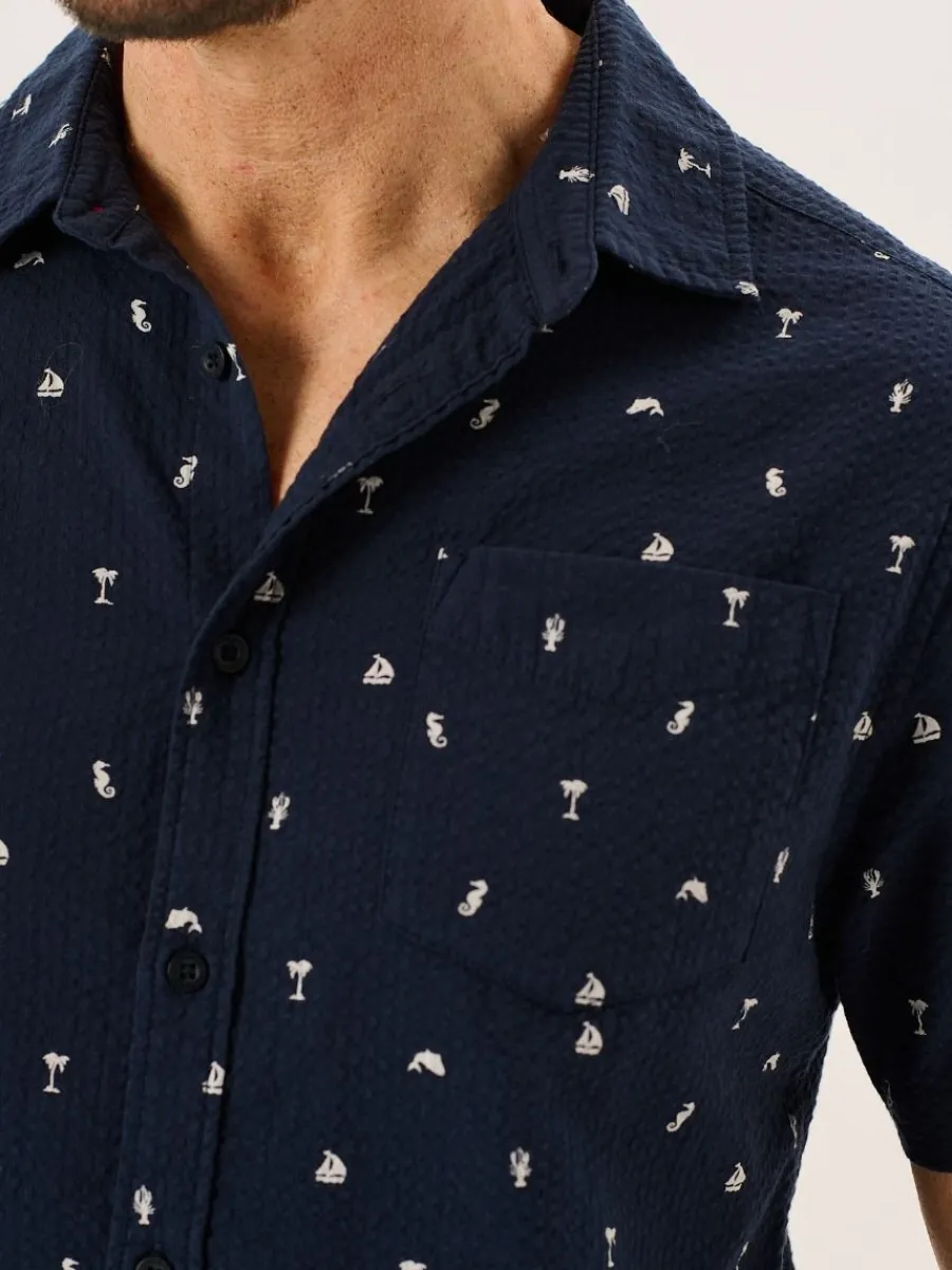 navy_nautical_print_seers_1.webp Quba & Co Navy Nautical Print Seersucker Short Sleeve Shirt - Ashton Fashion