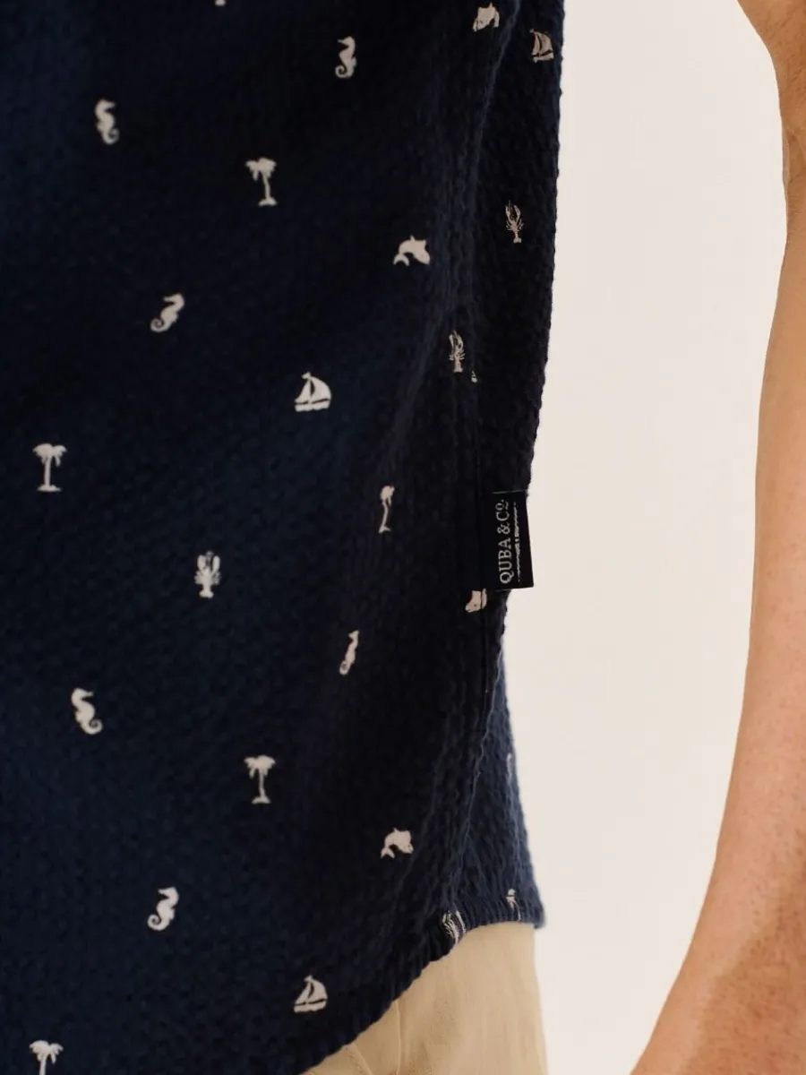 navy_nautical_print_seers_10.webp Quba & Co Navy Nautical Print Seersucker Short Sleeve Shirt - Ashton Fashion