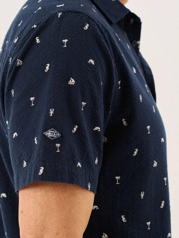 Quba & Co Navy Nautical Print Seersucker Short Sleeve Shirt - Ashton Fashion