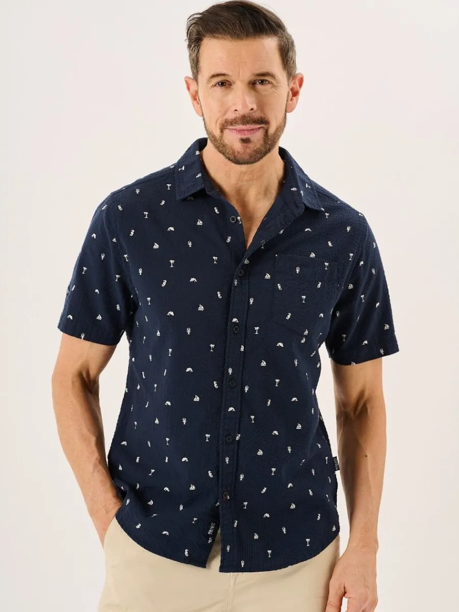 navy_nautical_print_seers_2.webp Quba & Co Navy Nautical Print Seersucker Short Sleeve Shirt - Ashton Fashion