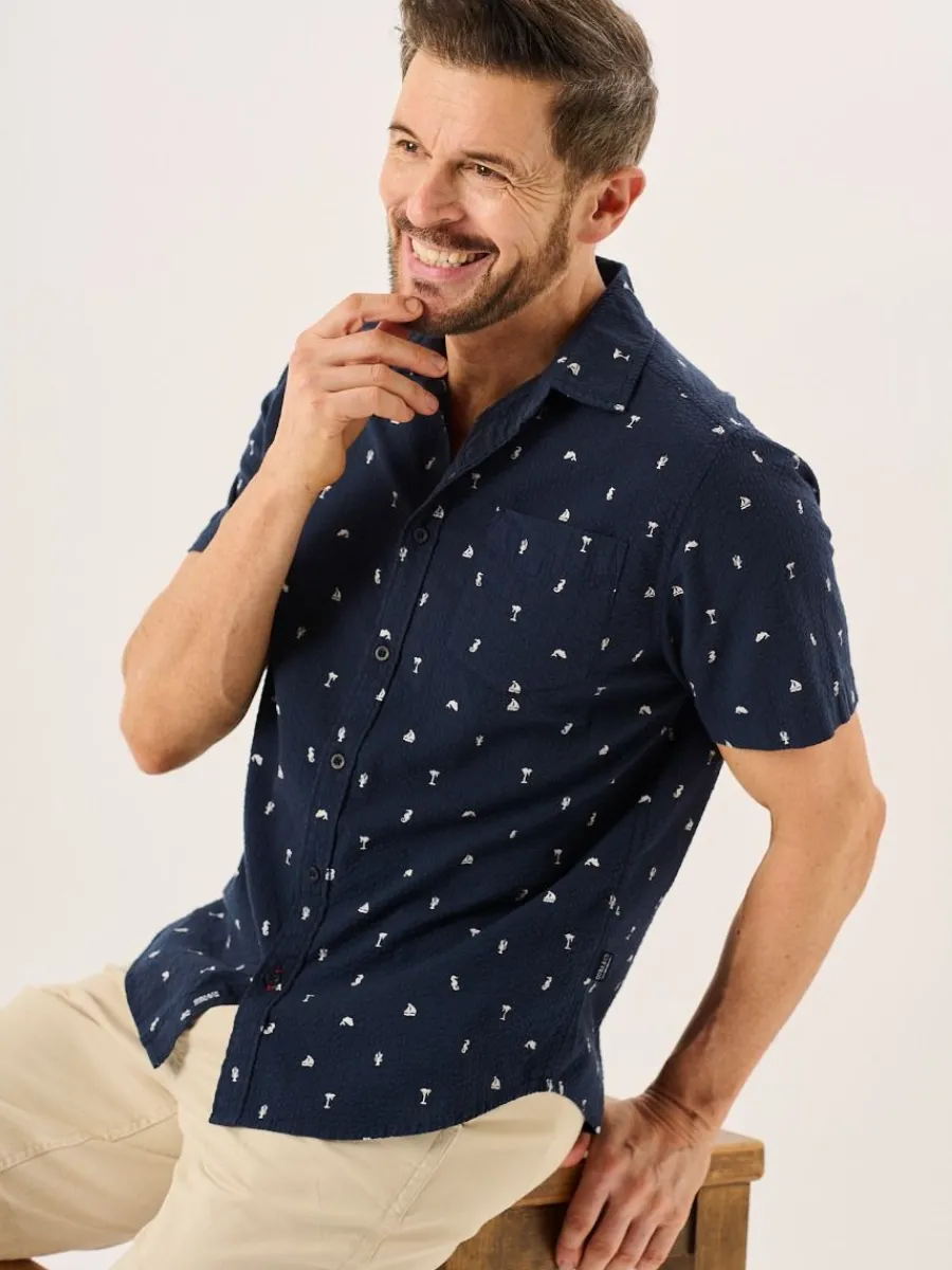 navy_nautical_print_seers_3.webp Quba & Co Navy Nautical Print Seersucker Short Sleeve Shirt - Ashton Fashion