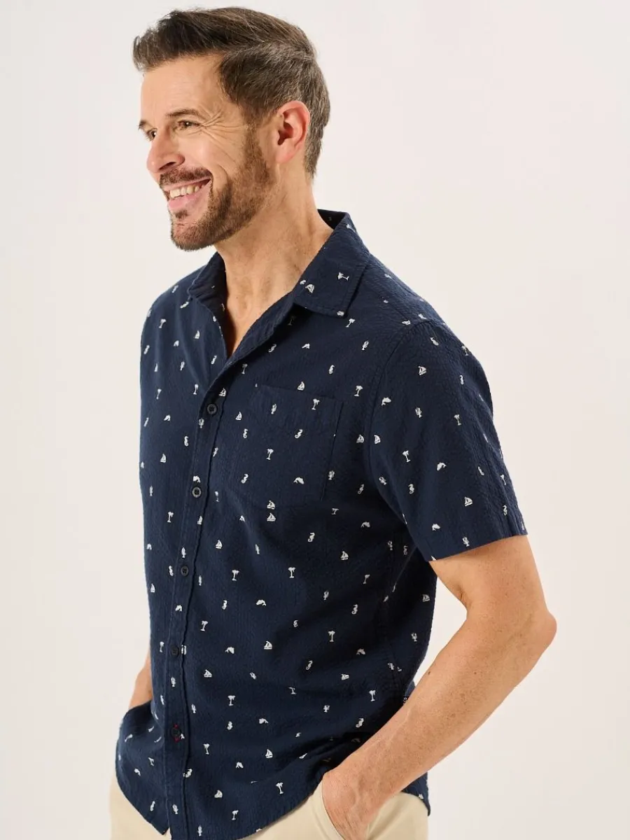 navy_nautical_print_seers_4.webp Quba & Co Navy Nautical Print Seersucker Short Sleeve Shirt - Ashton Fashion