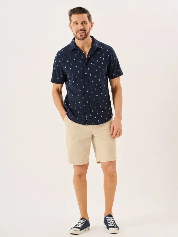Quba & Co Navy Nautical Print Seersucker Short Sleeve Shirt - Ashton Fashion
