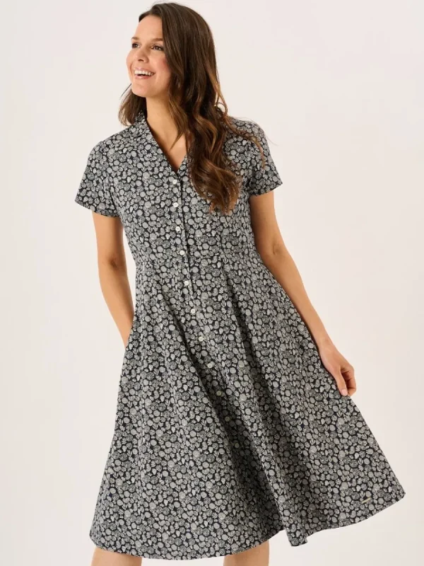 Quba & Co Navy Nautical Print Short Sleeve Midi Dress - Melissa Discount