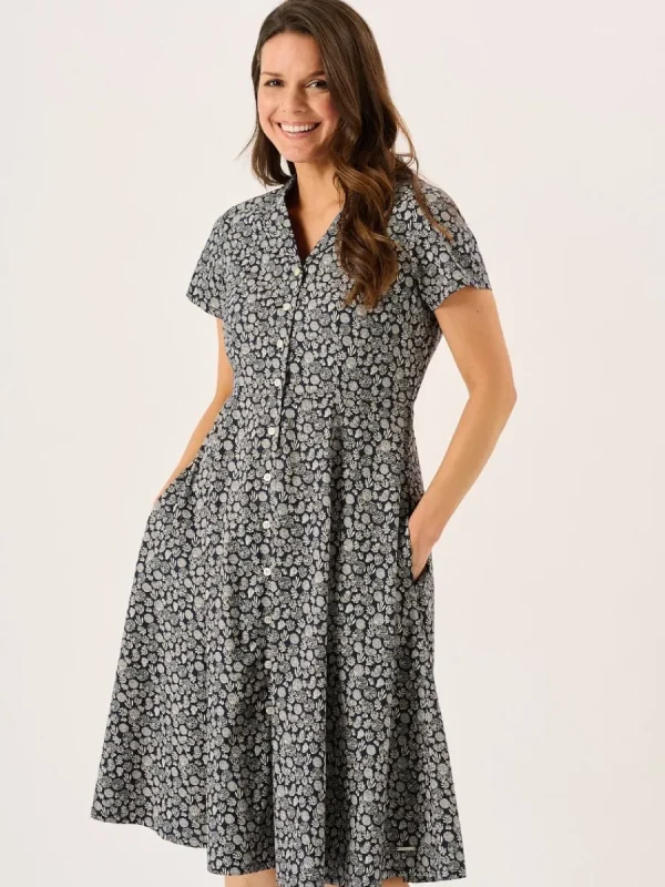 Quba & Co Navy Nautical Print Short Sleeve Midi Dress - Melissa Discount