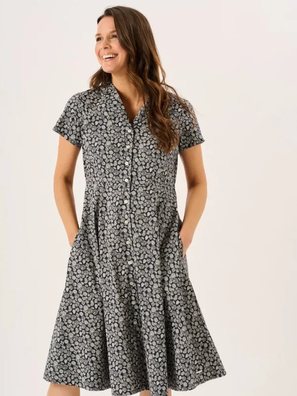 Quba & Co Navy Nautical Print Short Sleeve Midi Dress - Melissa Discount