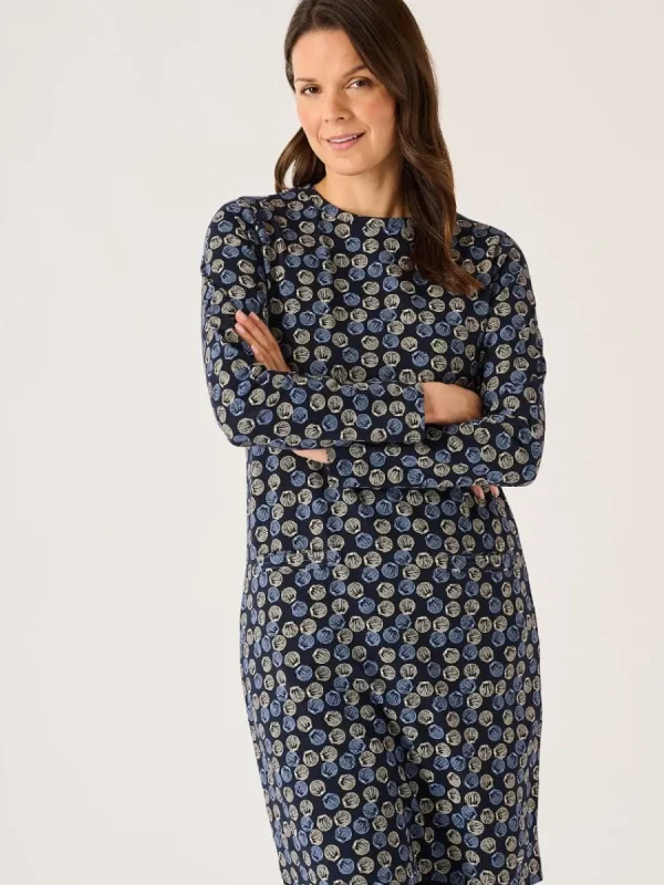 Quba & Co Navy Shell Print Jersey Dress - Lyra Fashion