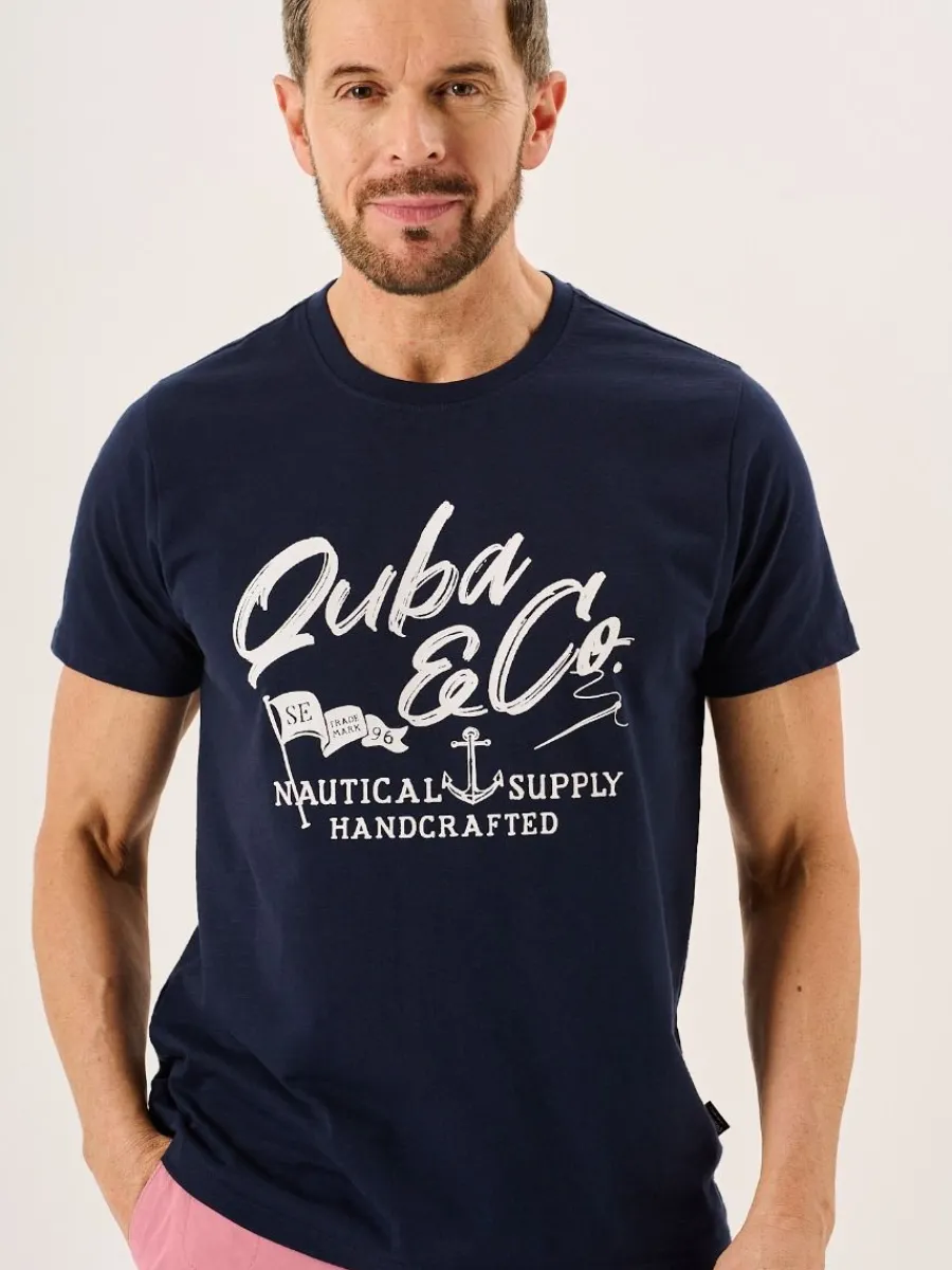 navy_slub_cotton_quba_and_0.webp Quba & Co Navy Slub Cotton Quba And Co Logo Crew Neck T-Shirt - Bodkin Fashion