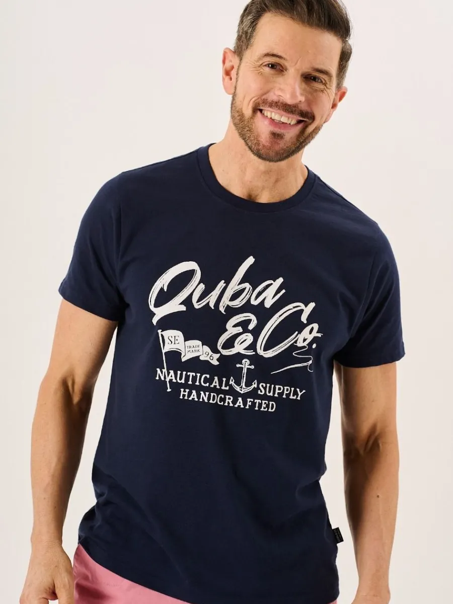 navy_slub_cotton_quba_and_2.webp Quba & Co Navy Slub Cotton Quba And Co Logo Crew Neck T-Shirt - Bodkin Fashion