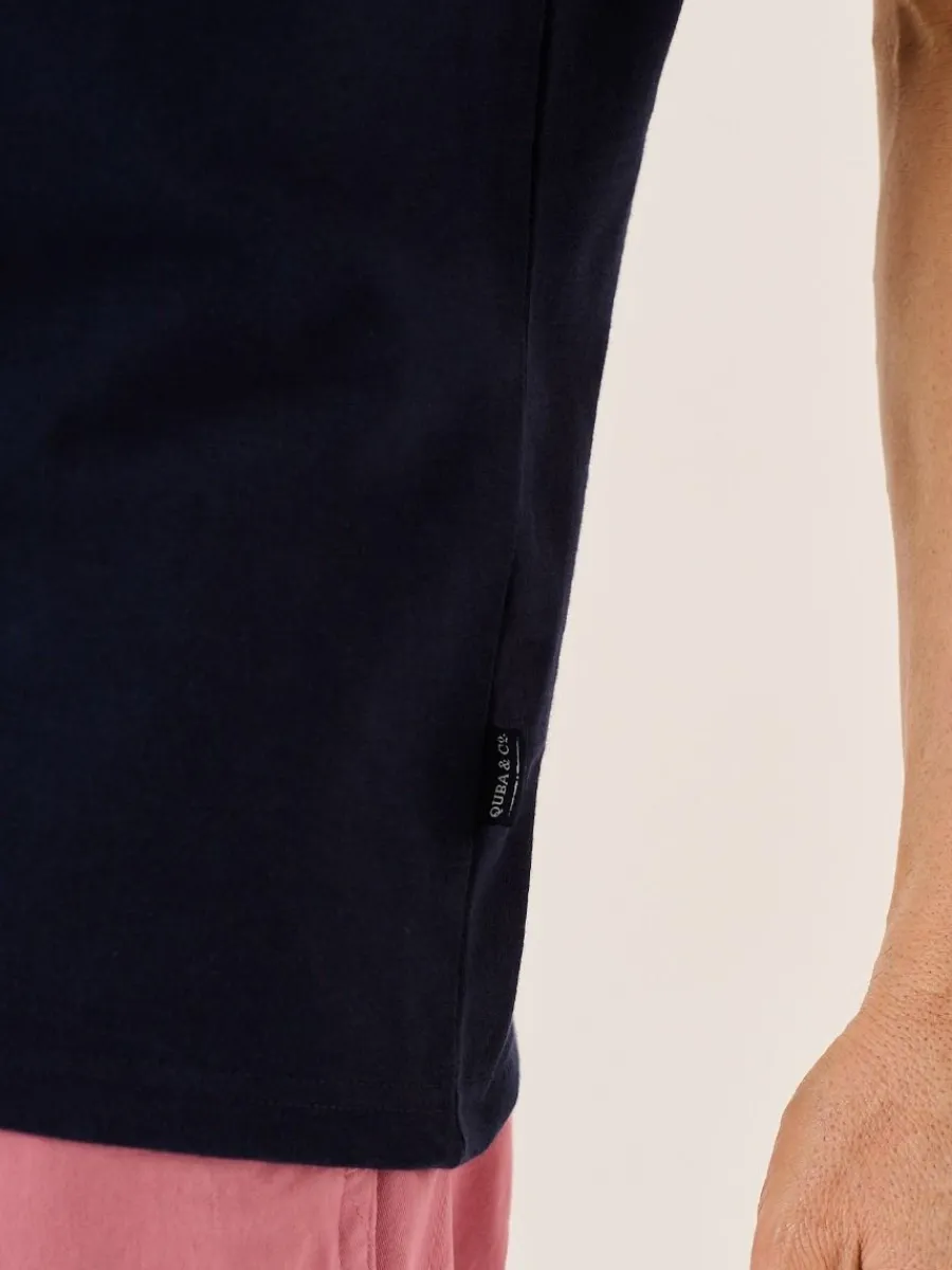 navy_slub_cotton_quba_and_8.webp Quba & Co Navy Slub Cotton Quba And Co Logo Crew Neck T-Shirt - Bodkin Fashion