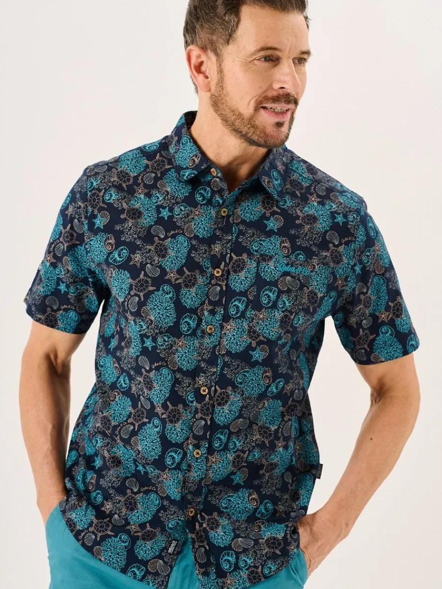 navy_turtle_design_short__0.webp Quba & Co Navy Turtle Design Short Sleeve Slub Shirt - Tenby Outlet