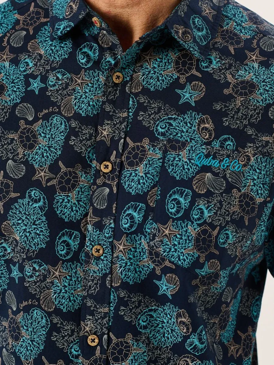 navy_turtle_design_short__1.webp Quba & Co Navy Turtle Design Short Sleeve Slub Shirt - Tenby Outlet
