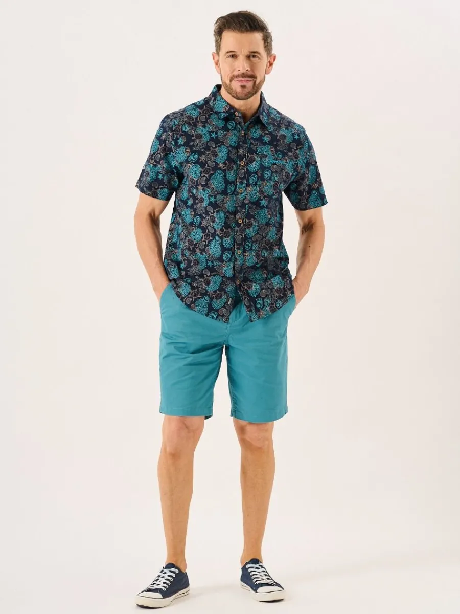 navy_turtle_design_short__6.webp Quba & Co Navy Turtle Design Short Sleeve Slub Shirt - Tenby Outlet