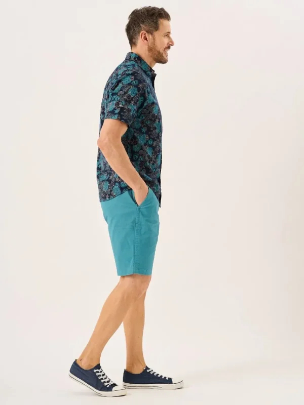 Quba & Co Navy Turtle Design Short Sleeve Slub Shirt - Tenby Outlet