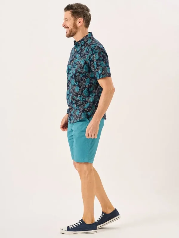 Quba & Co Navy Turtle Design Short Sleeve Slub Shirt - Tenby Outlet