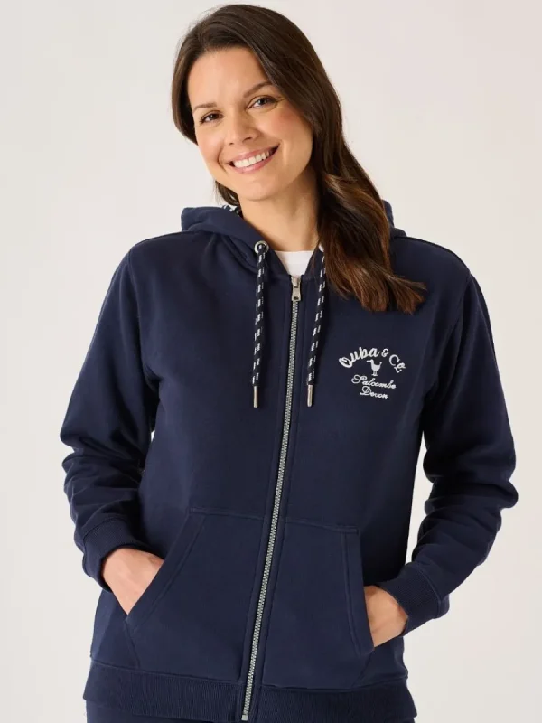 Quba & Co Nessie Zip Through Hoodie in Navy Sale
