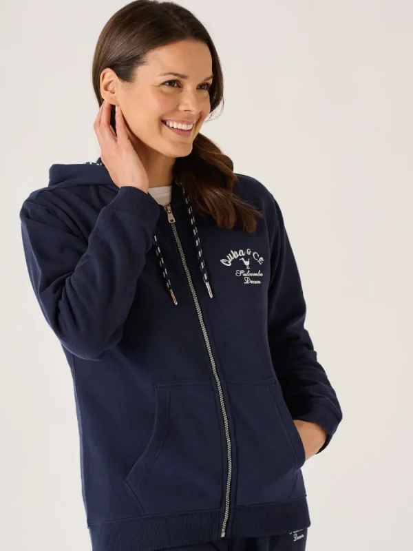 Quba & Co Nessie Zip Through Hoodie in Navy Sale