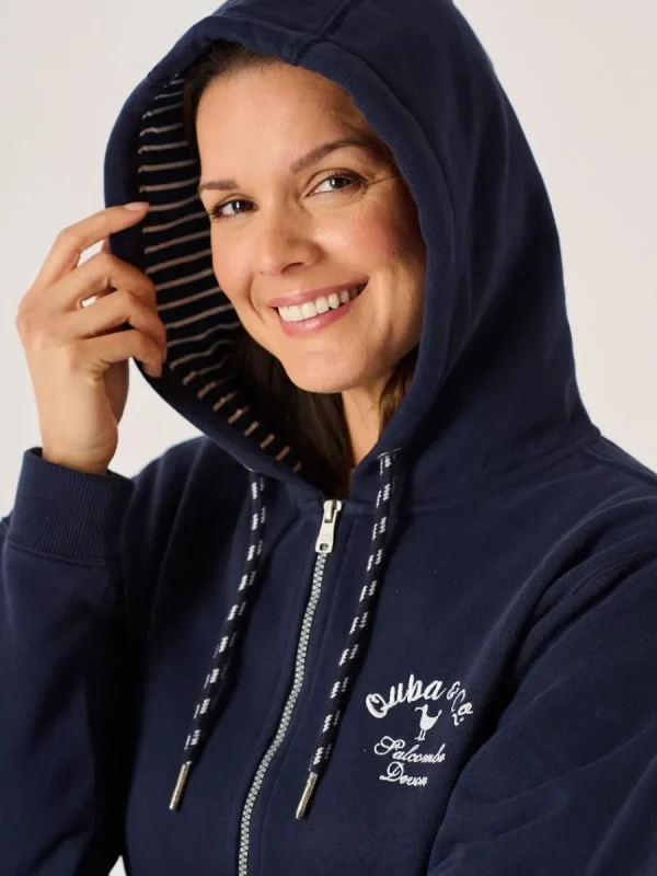 Quba & Co Nessie Zip Through Hoodie in Navy Sale