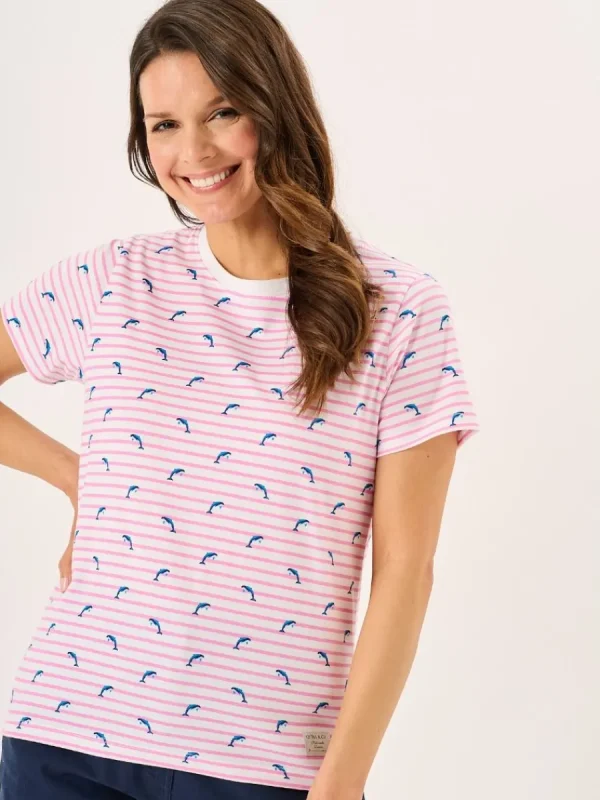Quba & Co Pink And White Dolphin Print Striped T-Shirt - Dora Fashion