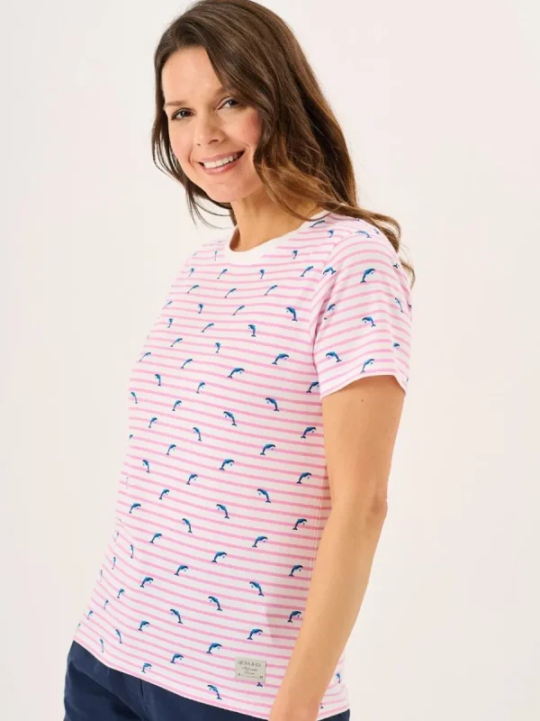 Quba & Co Pink And White Dolphin Print Striped T-Shirt - Dora Fashion
