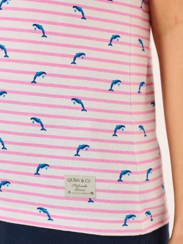 Quba & Co Pink And White Dolphin Print Striped T-Shirt - Dora Fashion
