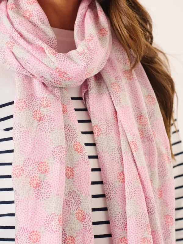 Quba & Co Pink And White Flower Pattern Viscose Scarf - Symone Discount