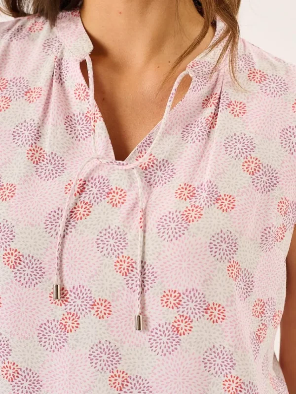 Quba & Co Pink And White Spotted Tie Neck Short Sleeve Top - Cammy Best