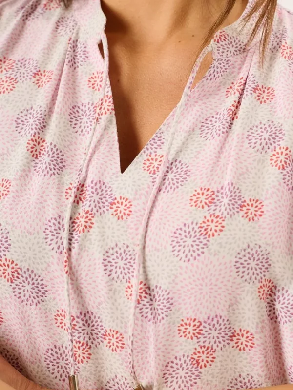 Quba & Co Pink And White Spotted Tie Neck Short Sleeve Top - Cammy Best
