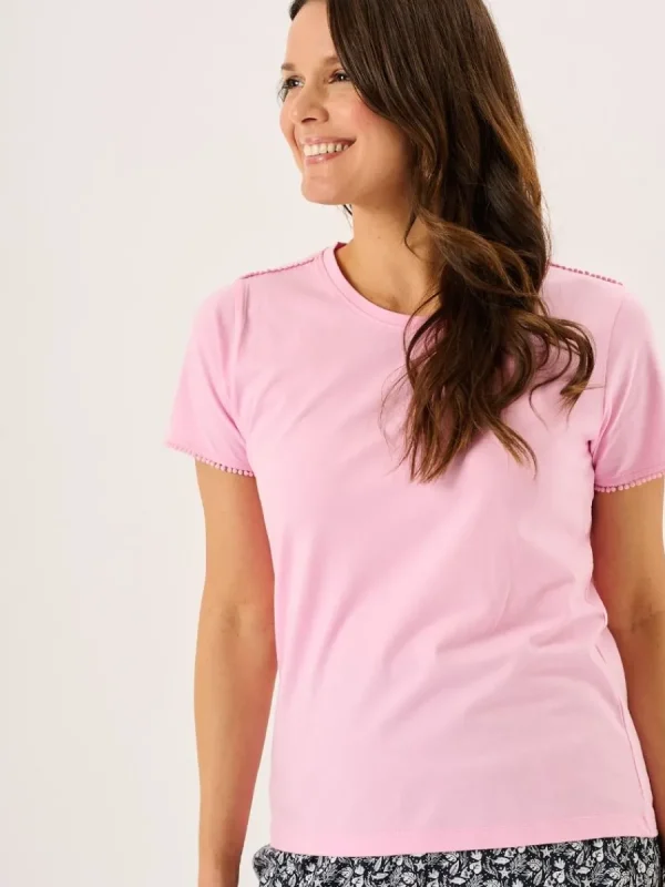 Quba & Co Pink Short Sleeve Dobby Lace Trim T-Shirt - Nola New
