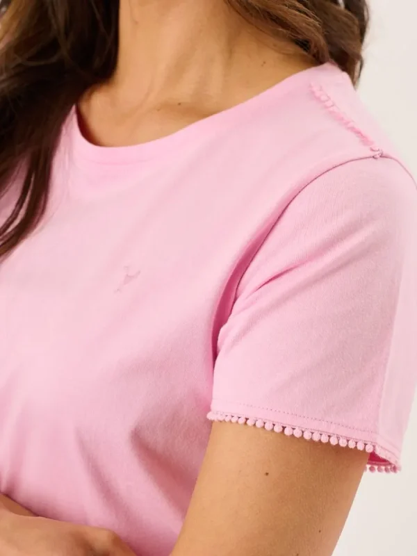 Quba & Co Pink Short Sleeve Dobby Lace Trim T-Shirt - Nola New