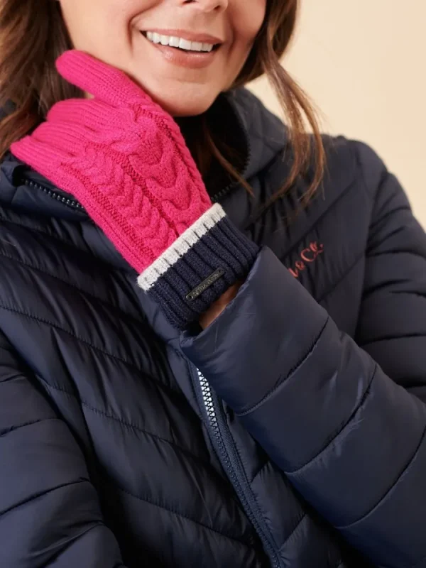 Quba & Co Pink Striped Cable Knit Gloves Sale