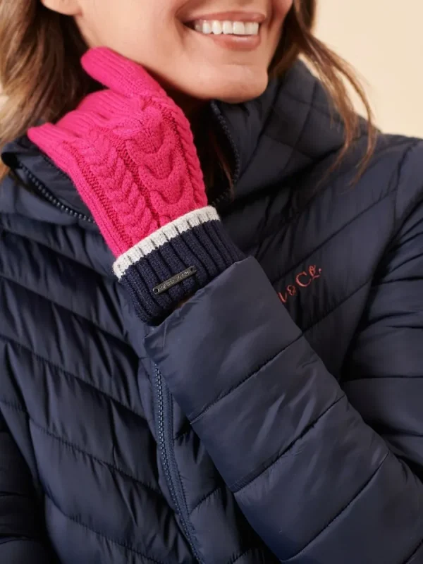 Quba & Co Pink Striped Cable Knit Gloves Sale