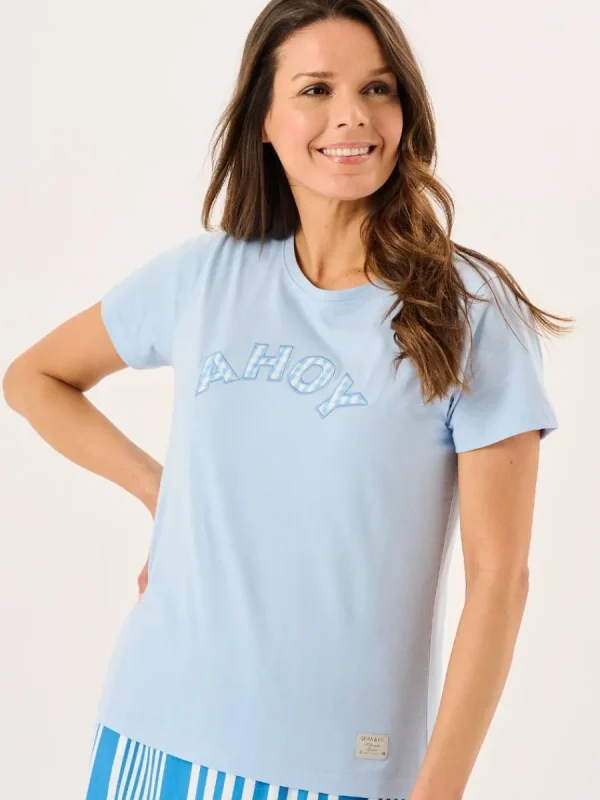Quba & Co Soft Blue Ahoy Gingham Applique T-Shirt - Amie Fashion