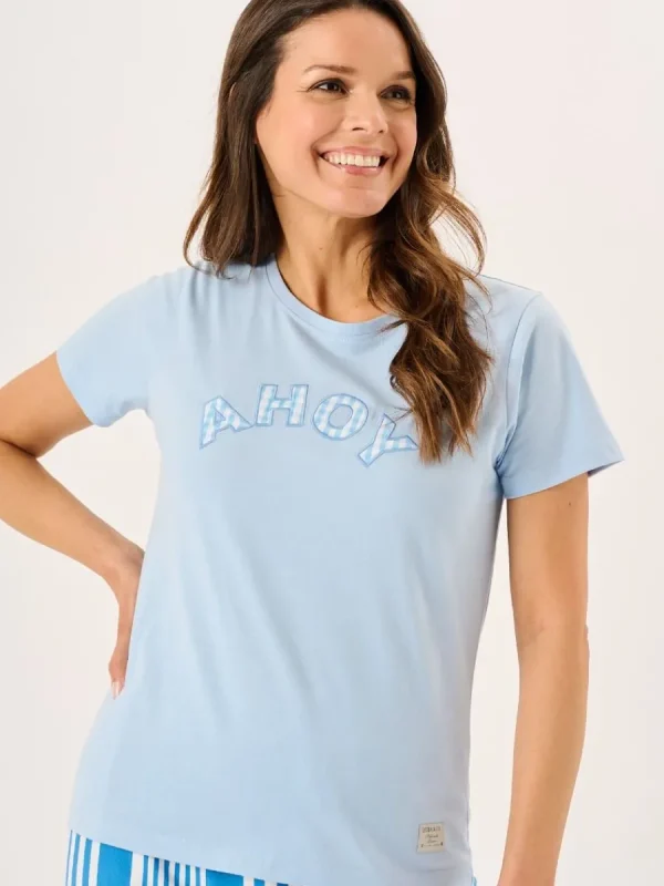 Quba & Co Soft Blue Ahoy Gingham Applique T-Shirt - Amie Fashion