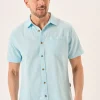 Quba & Co Splash Blue Short Sleeve Linen Cotton Mix Shirt - Wincombe Discount