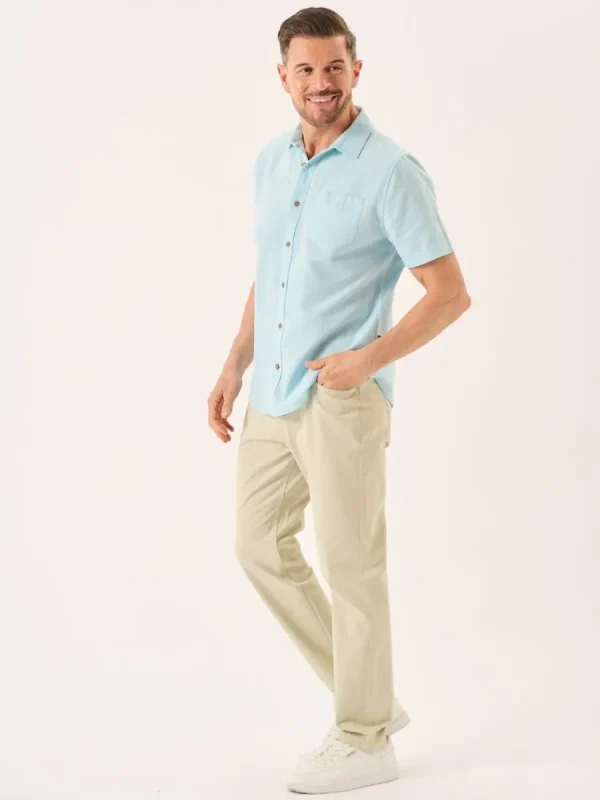 Quba & Co Splash Blue Short Sleeve Linen Cotton Mix Shirt - Wincombe Discount