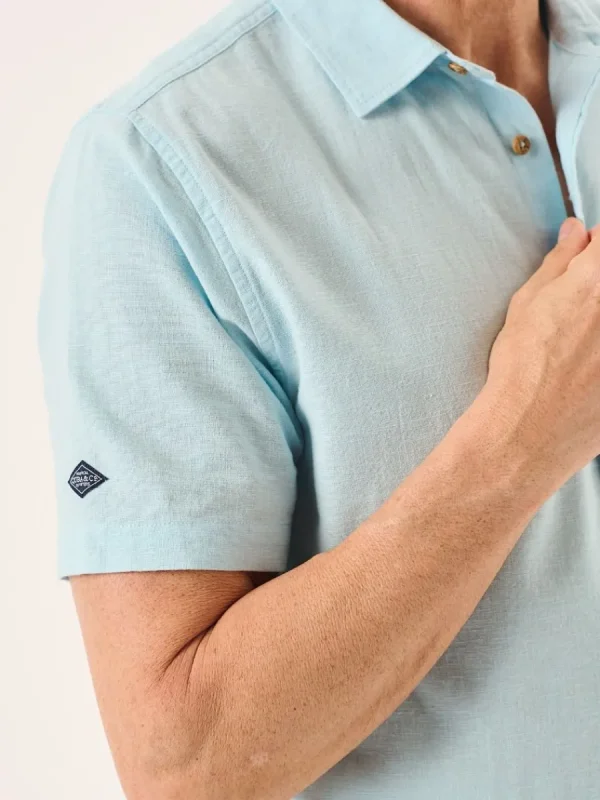 Quba & Co Splash Blue Short Sleeve Linen Cotton Mix Shirt - Wincombe Discount