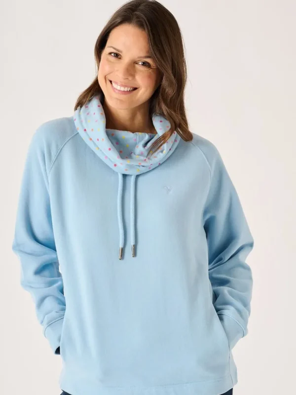 Quba & Co Sutton Wrap Cowl Neck Sweatshirt in Soft Blue Outlet