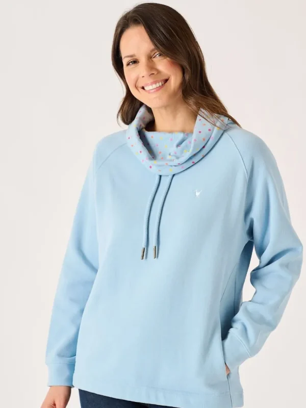Quba & Co Sutton Wrap Cowl Neck Sweatshirt in Soft Blue Outlet