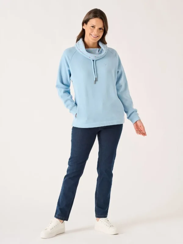 Quba & Co Sutton Wrap Cowl Neck Sweatshirt in Soft Blue Outlet