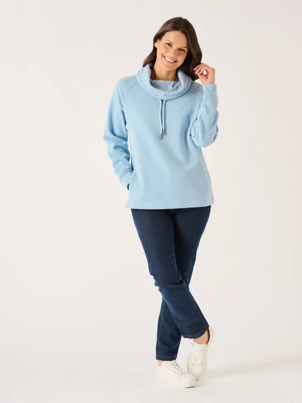 Quba & Co Sutton Wrap Cowl Neck Sweatshirt in Soft Blue Outlet