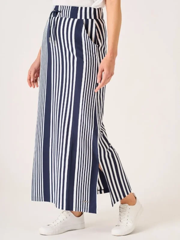 Quba & Co Tarbet Maxi Navy and White Jersey Striped Skirt Fashion