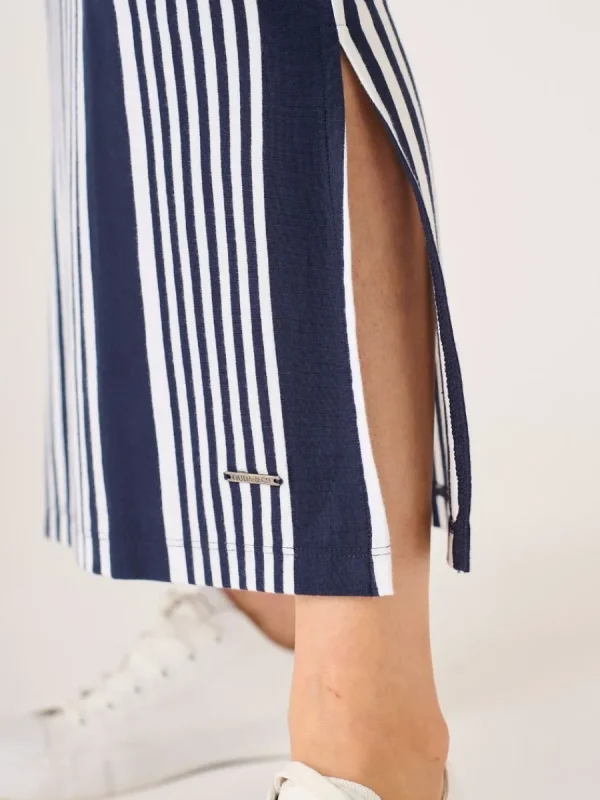 Quba & Co Tarbet Maxi Navy and White Jersey Striped Skirt Fashion